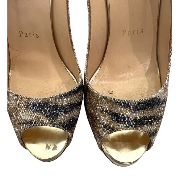 Christian Louboutin Gamma Talon 120 Pumps in Gold Glitter Sirene - Picture 4 of 5